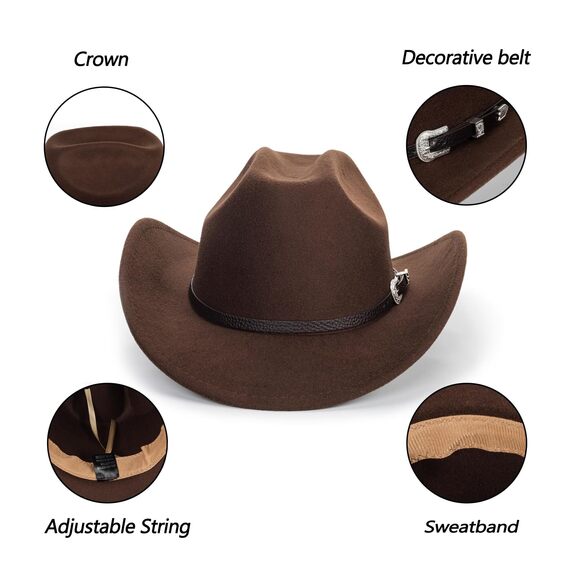 8745 Western Felt Cowboy Cowgirl Hat- Wide Brim Panama Jazz Fedora Hat main image 4